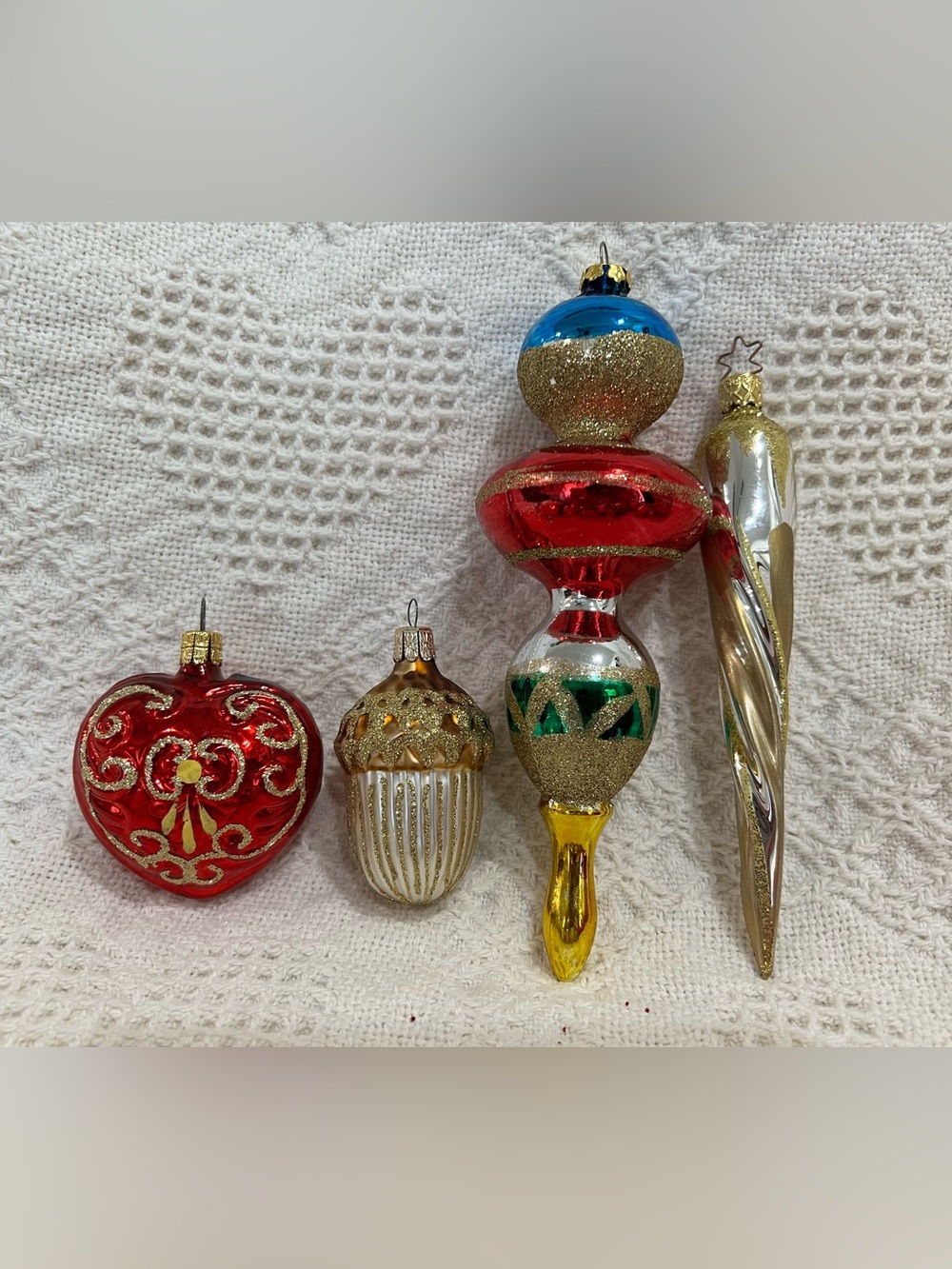 Set of 4 different Vintage Glass Christmas Ornaments-multicolored